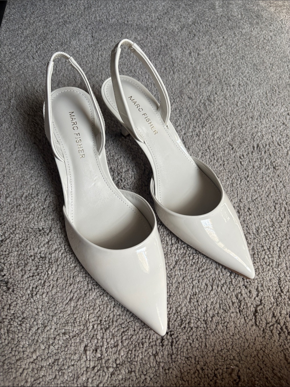 Marc Fisher White Patent Pointed-Toe Slingback Pumps
